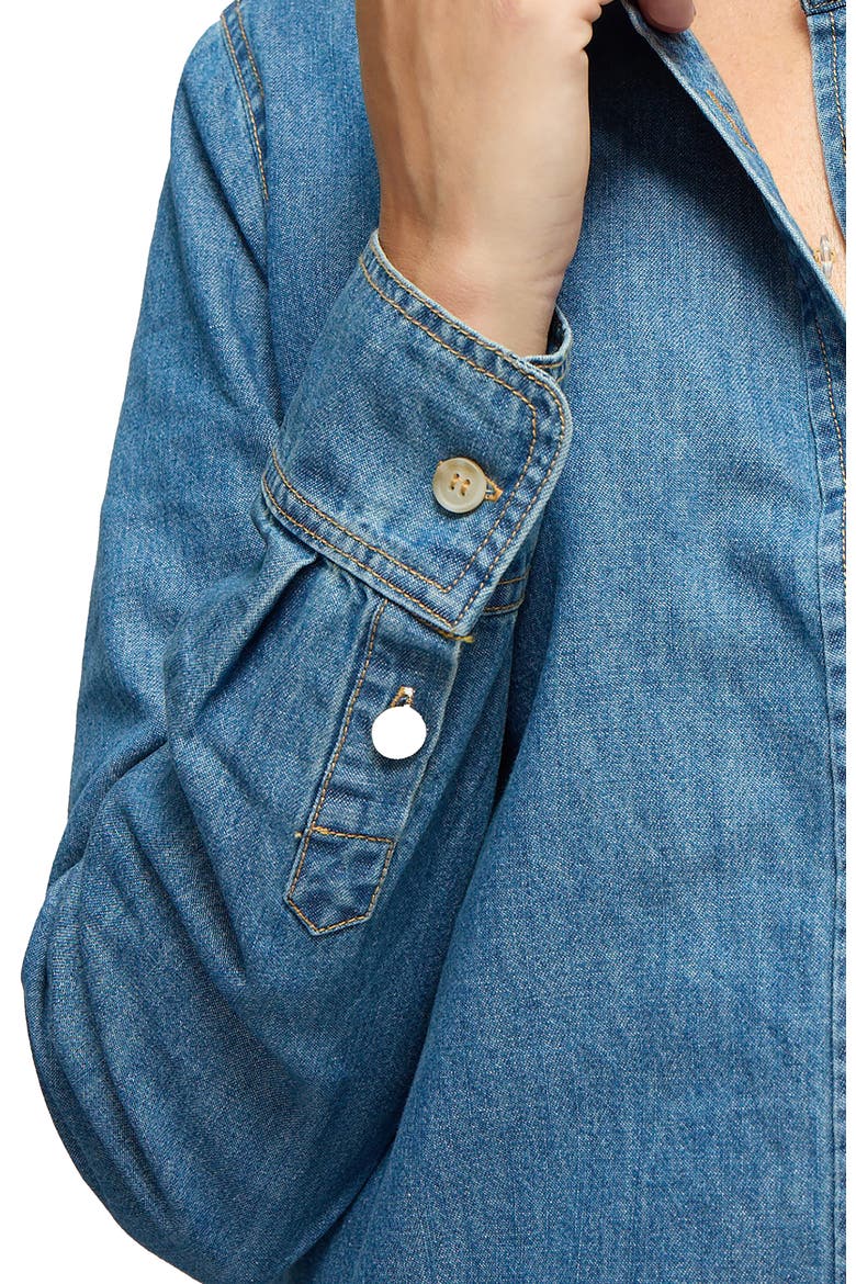 Maternity Denim Button Down, Alternate, color, Med Wash
