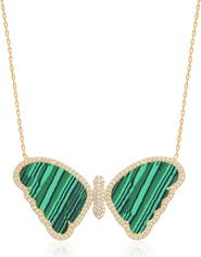 GABI RIELLE Gabi Rielle 14K Yellow Gold Plated Sterling Silver Pave CZ & Malachite Butterfly Pendant Necklace