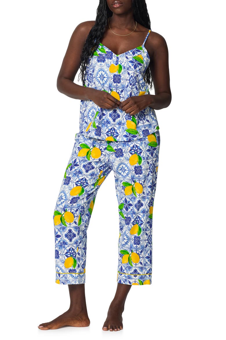 Print Crop Pajamas, Main, color, AZURE SUMMER