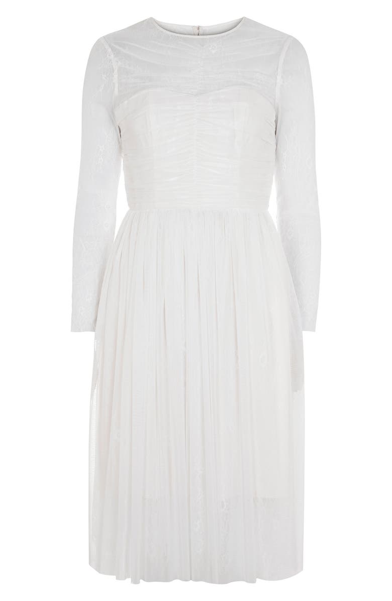 Topshop Bride Tulle & Chantilly Lace Midi Dress, Alternate, color, 