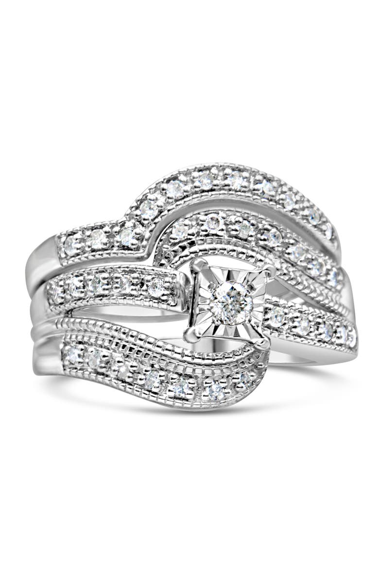 Silver 1/3 Cttw Diamond Crisscross Engagement Ring Bridal Set, Main, color, White