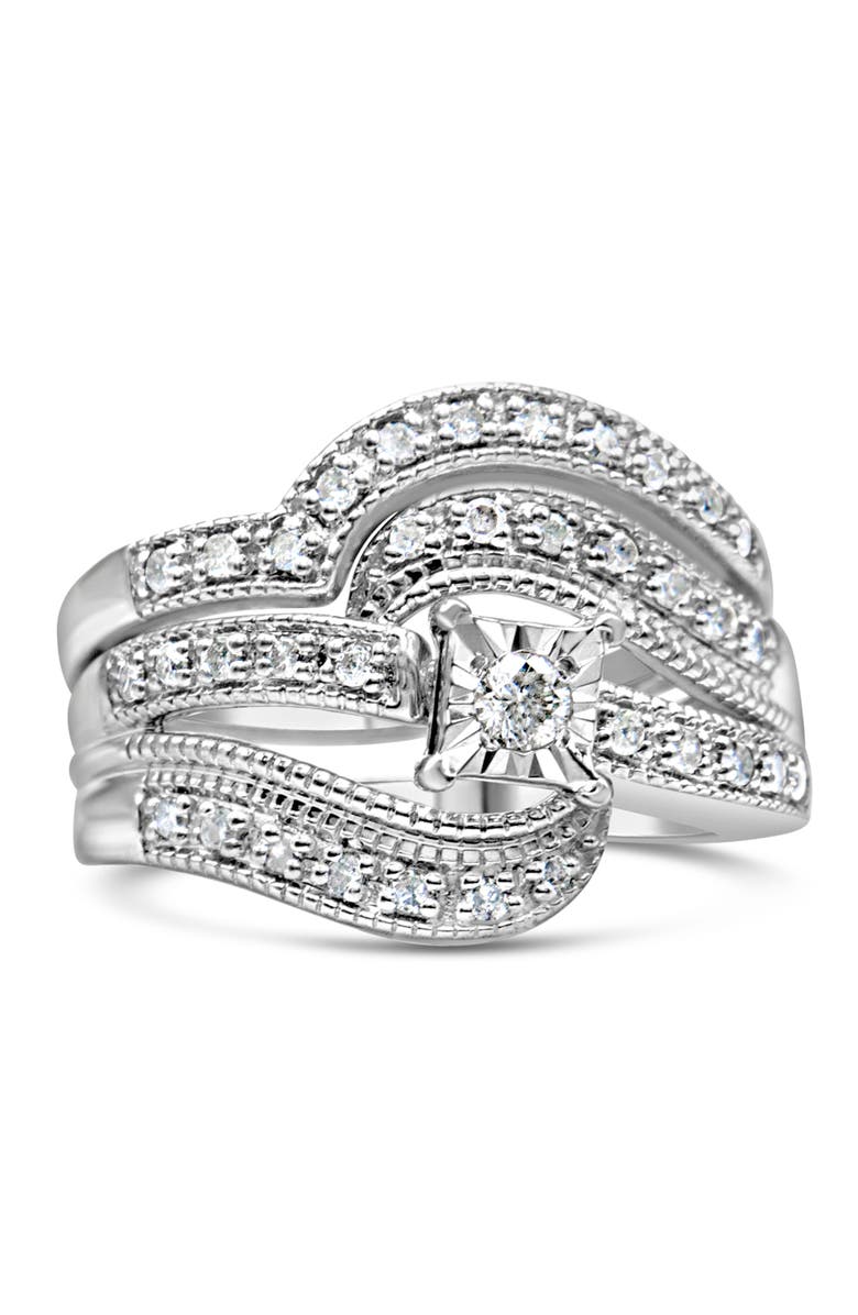 Haus of Brilliance Silver 1/3 Cttw Diamond Crisscross Engagement Ring Bridal Set, Main, color, White