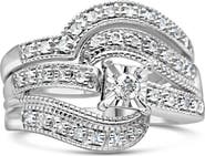 Haus of Brilliance Silver 1/3 Cttw Diamond Crisscross Engagement Ring Bridal Set