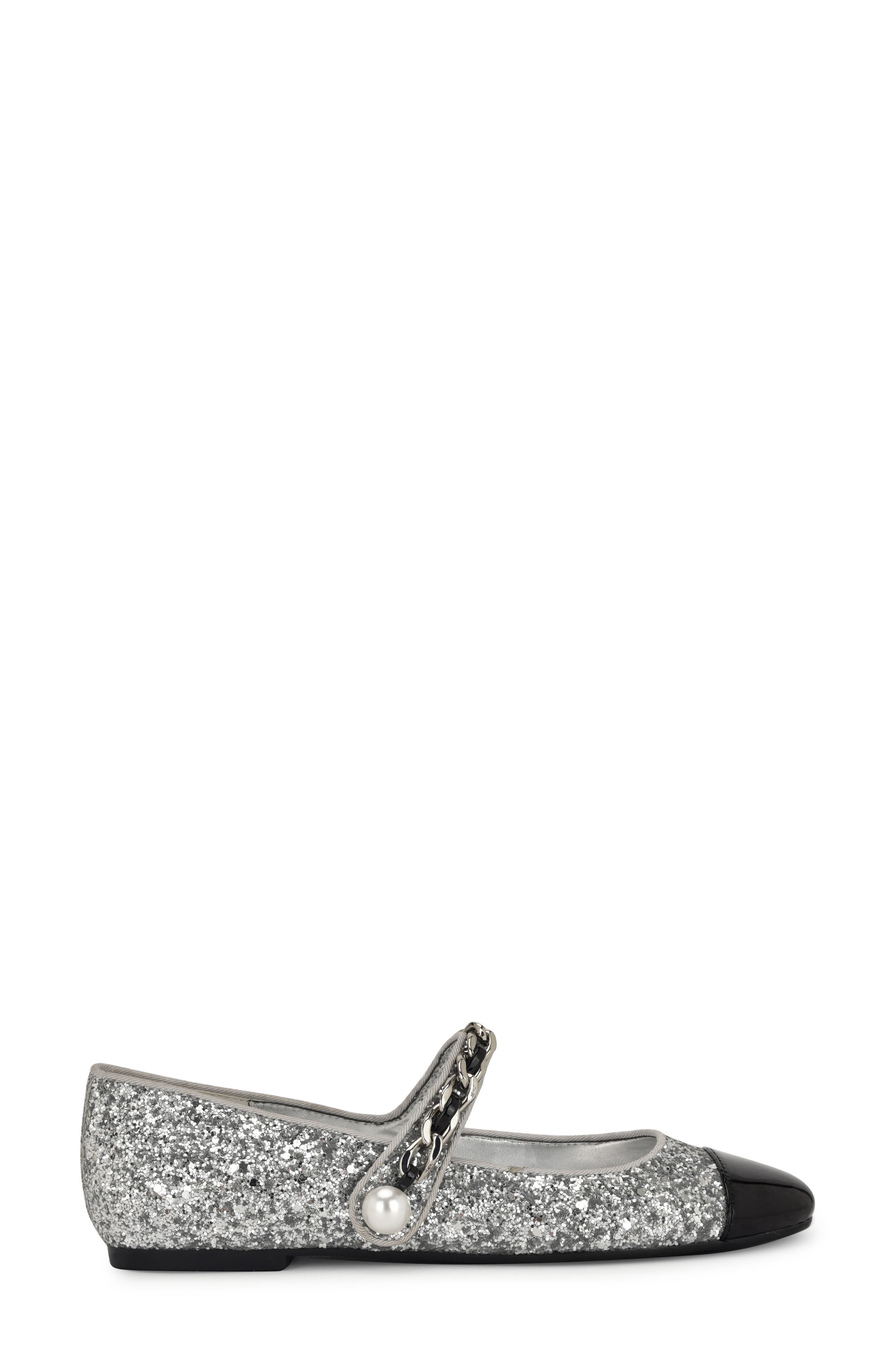 Nine West Platy Cap Toe Mary Jane Flat, Alternate, color, Silver
