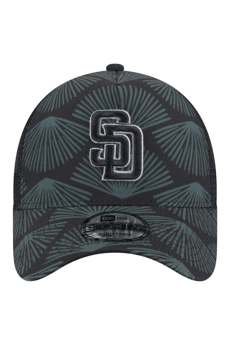 Men's New Era  Black San Diego Padres 9FORTY A-Frame Trucker Adjustable Hat, Alternate, color, Black