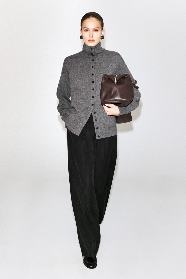 Sculpted Cashmere Mock-neck Cardigan, Alternate, color, GRAY MÉLANGE