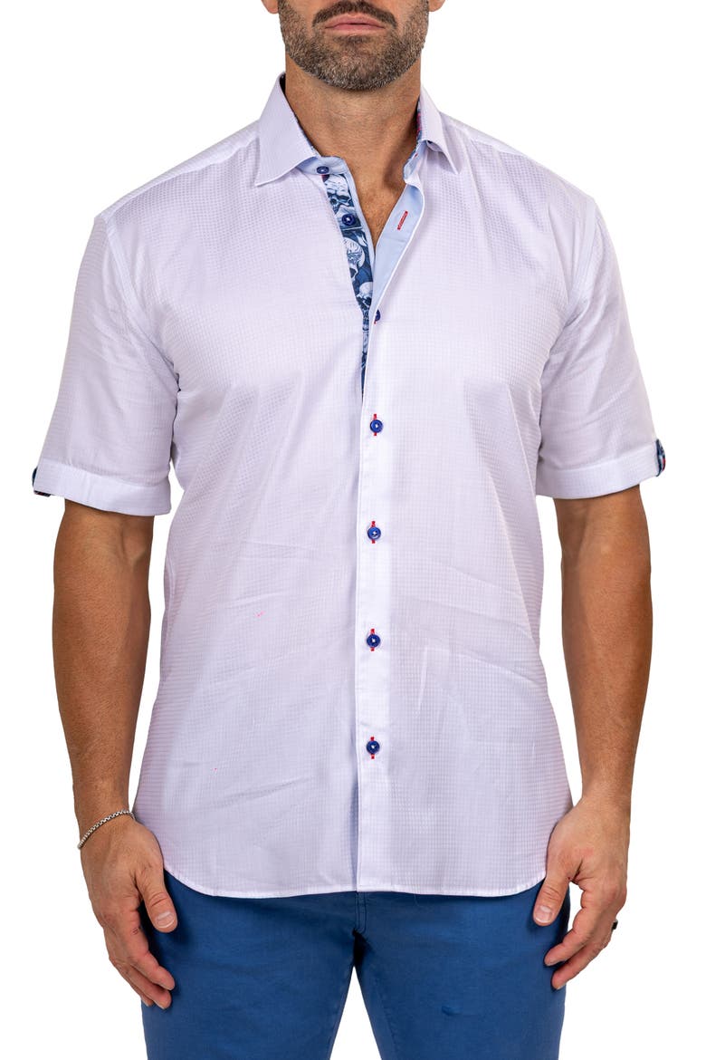 Galileo Marty Short Sleeve Cotton Button-Up Shirt, Main, color, WHITE