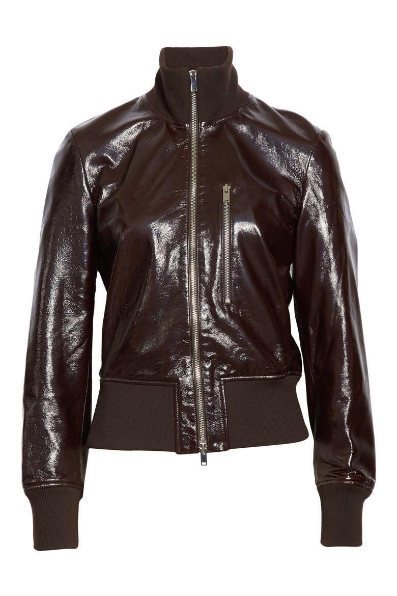 Patent Leather Aviator Bomber Jacket, Alternate, color, ESPRESSO