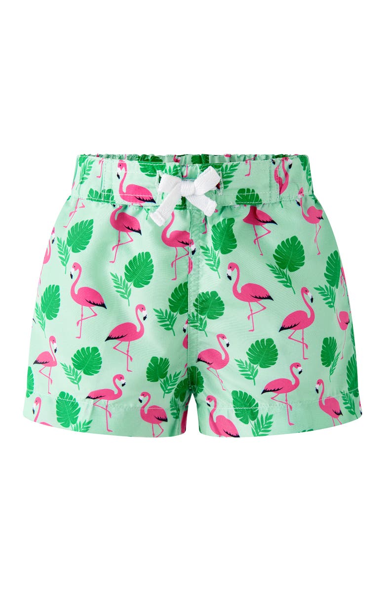 Rachel Riley Flamingo Swim Shorts, Main, color, Green
