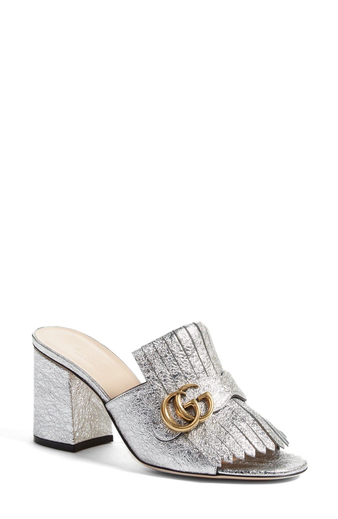 Gucci GG Marmont Peep Toe Kiltie Mule, Main, color, 