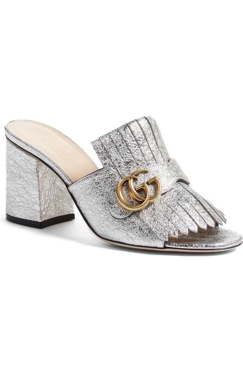 Gucci GG Marmont Peep Toe Kiltie Mule, Main, color,