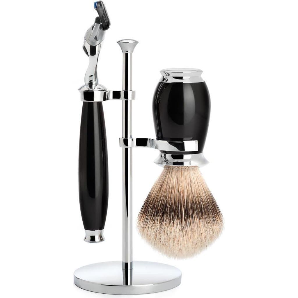 Mühle Purist Black 3-piece Silvertip Badger & Fusion Shaving Set In Black