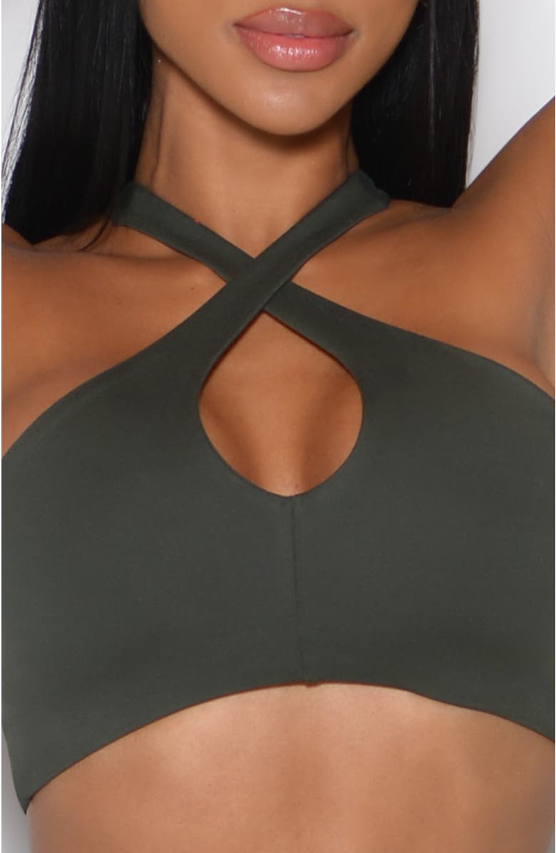 Bombshell Sportswear Cross Over Halter Bra, Alternate, color, Deep Ivy
