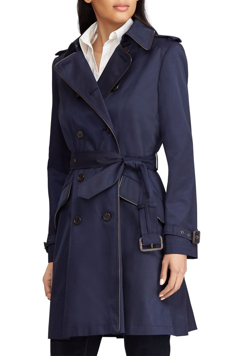 Double Breasted Short Trench Coat, Main, color, DARK NAVY