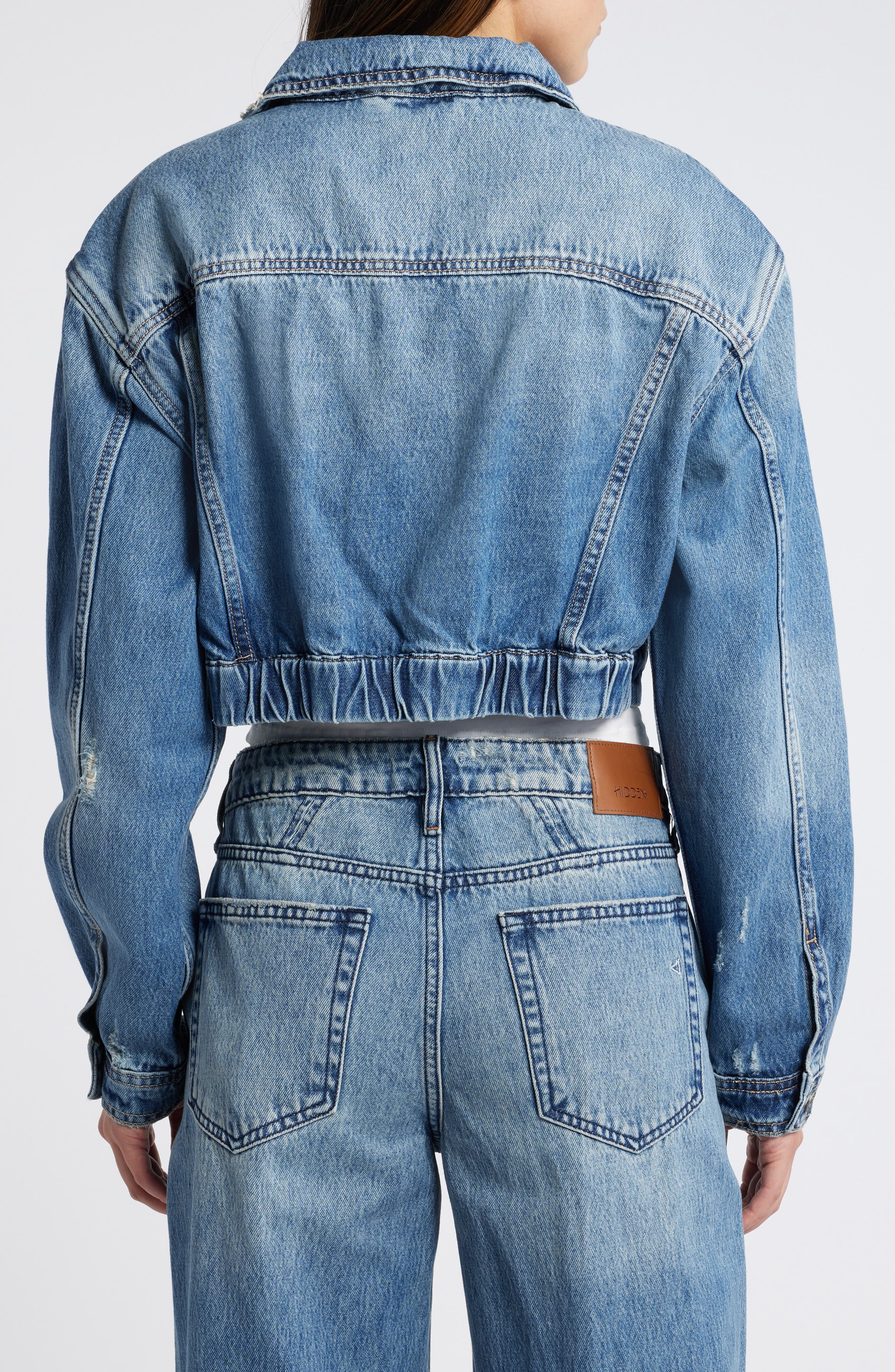 Distressed Denim Crop Cargo Jacket - image 2