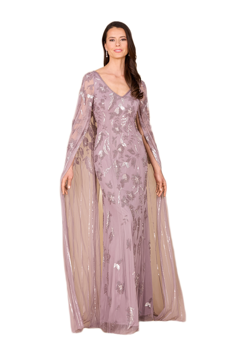 Beaded Sheath Dress with Long Cape, Main, color, Dusty Lavender