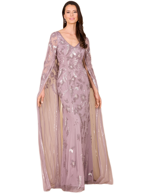 Beaded Sheath Dress with Long Cape