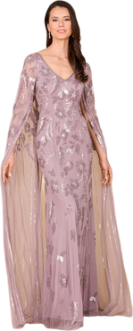 LARA New York Beaded Sheath Dress with Long Cape