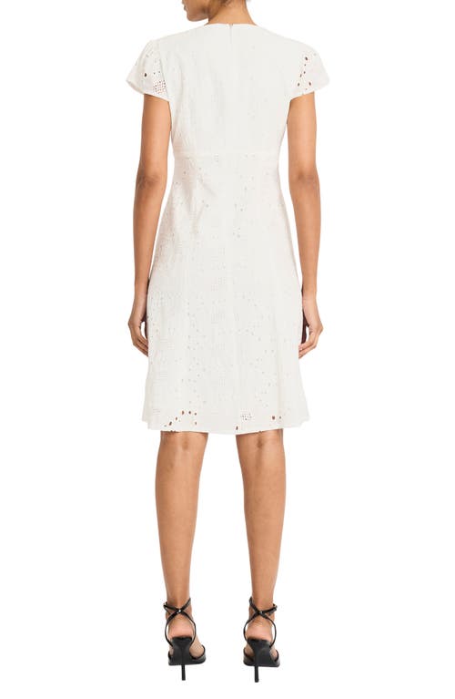 Maggy London Eyelet Cap Sleeve Dress In White