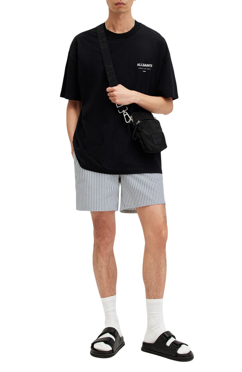 AllSaints Warden Stripe Swim Trunks, Alternate, color, White/ Blue