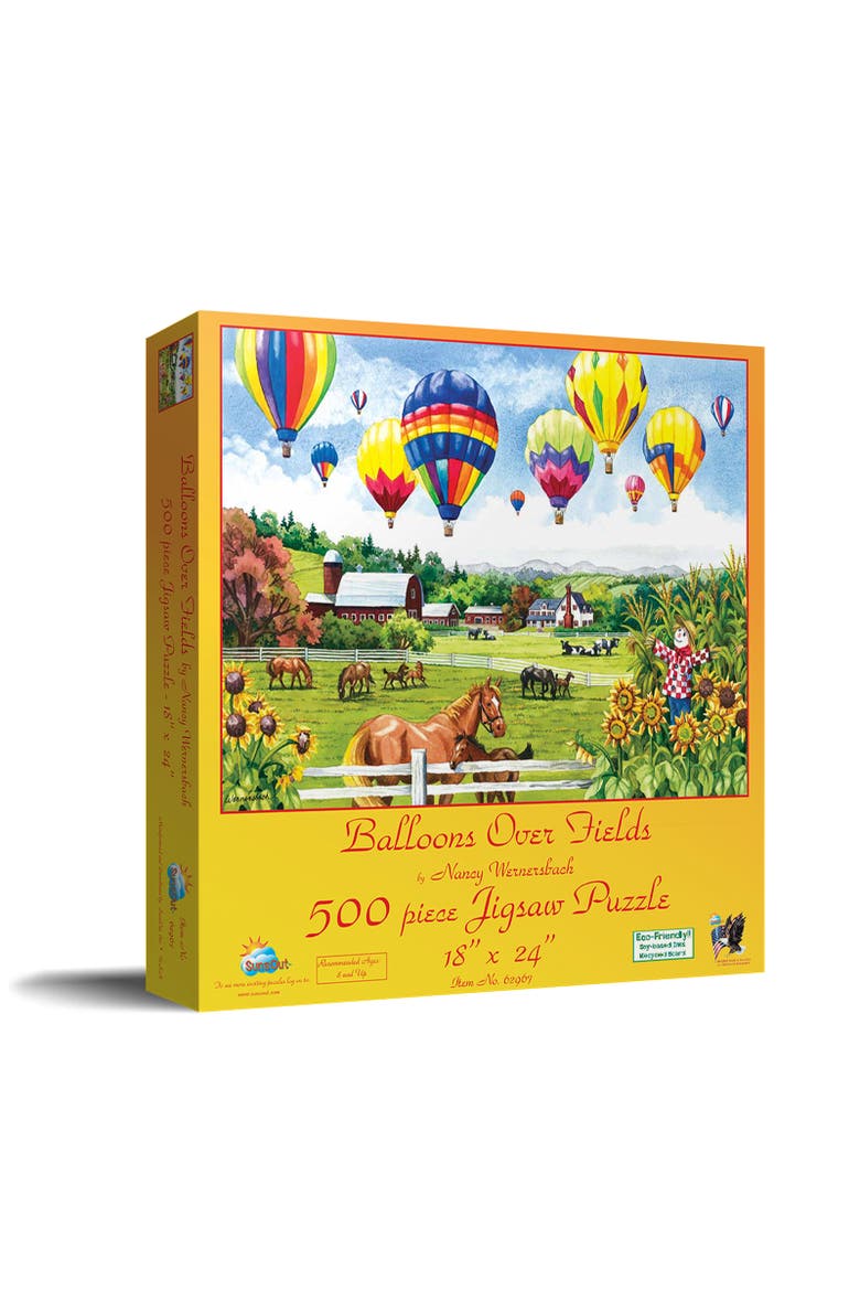Balloons Over Fields 500 piece Jigsaw Puzzle for Adults, Main, color, Multicolor