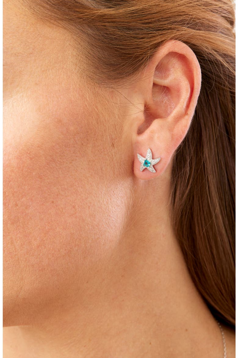 Starfish Cubic Zirconia Stud Earrings, Alternate, color, WHITE