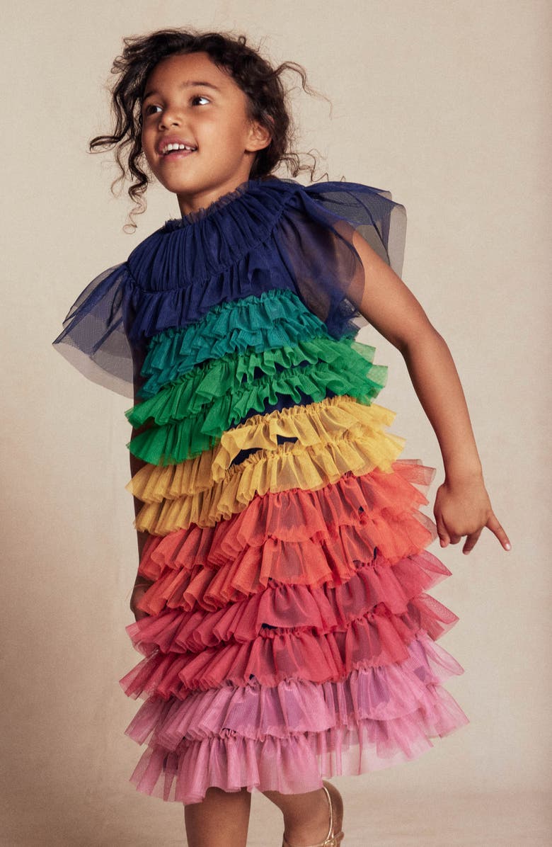 Mini Boden Kids' Rainbow Tiered Tulle Party Dress, Alternate, color, Rainbow Multi