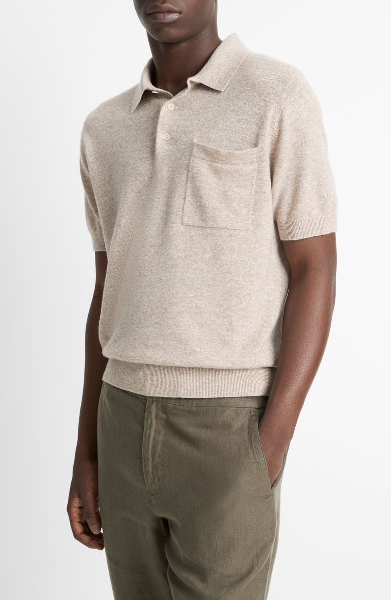 Vince Short Sleeve Linen & Wool Blend Pocket Polo Sweater, Alternate, color, Shroom