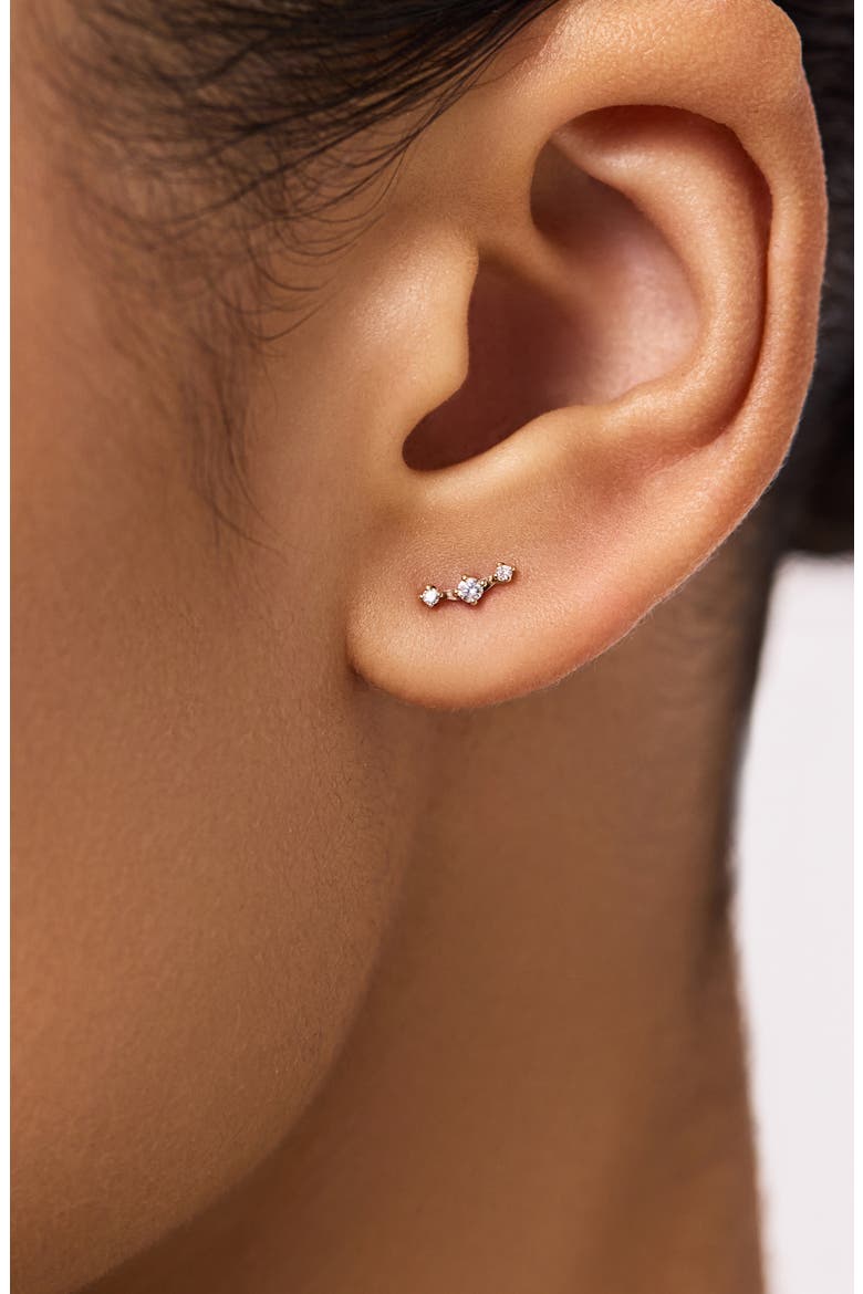 Gold Stud Earrings - Triple Diamond Studs, Alternate, color, Gold