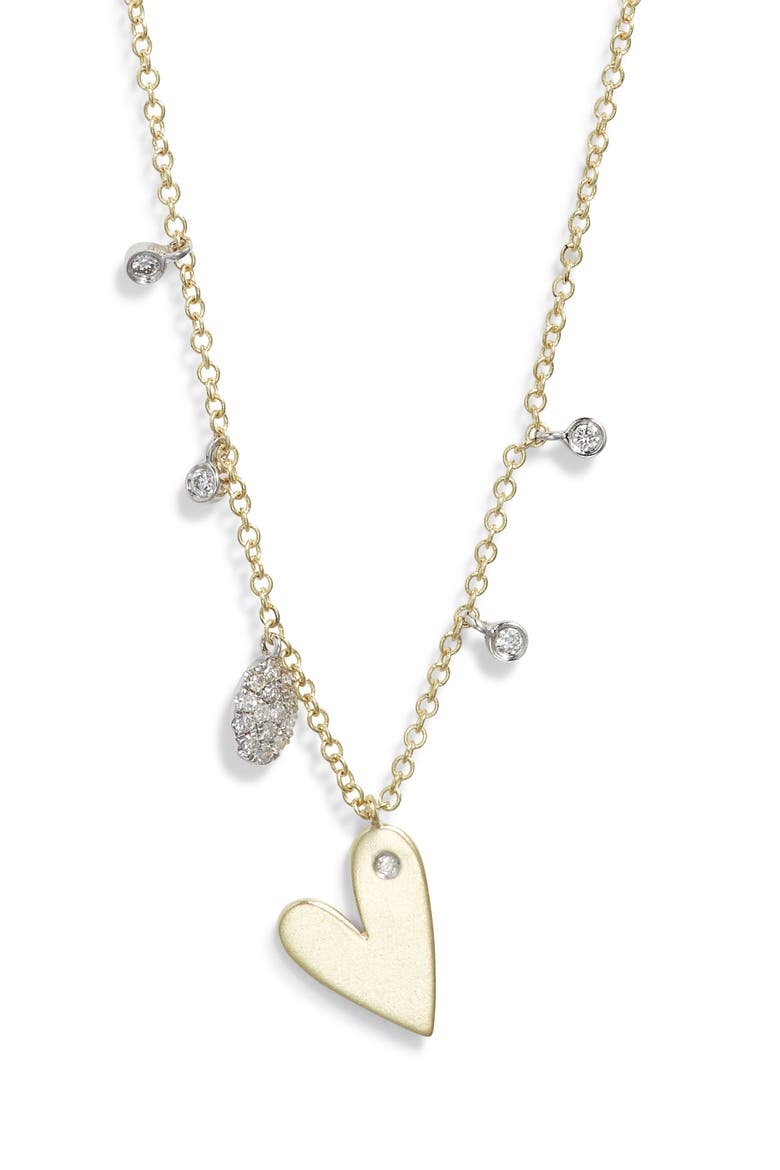 Pavé Diamond Heart Charm Necklace, Main, color, YELLOW GOLD