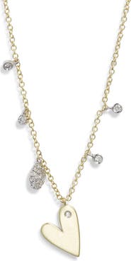 Meira T Pavé Diamond Heart Charm Necklace