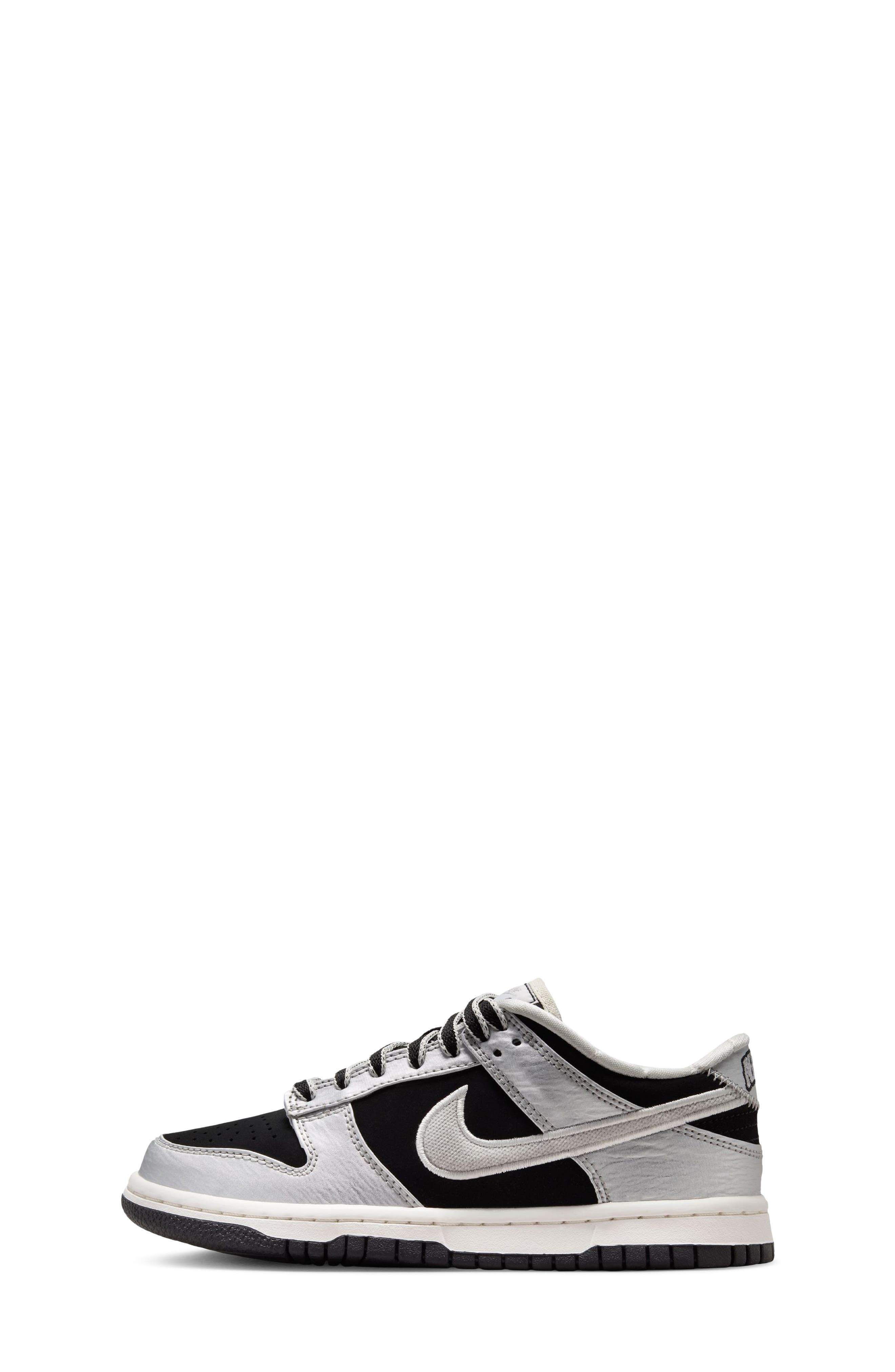 Kids' Dunk Low LV8 Sneaker, Alternate, color, METALLIC SILVER/ BLACK
