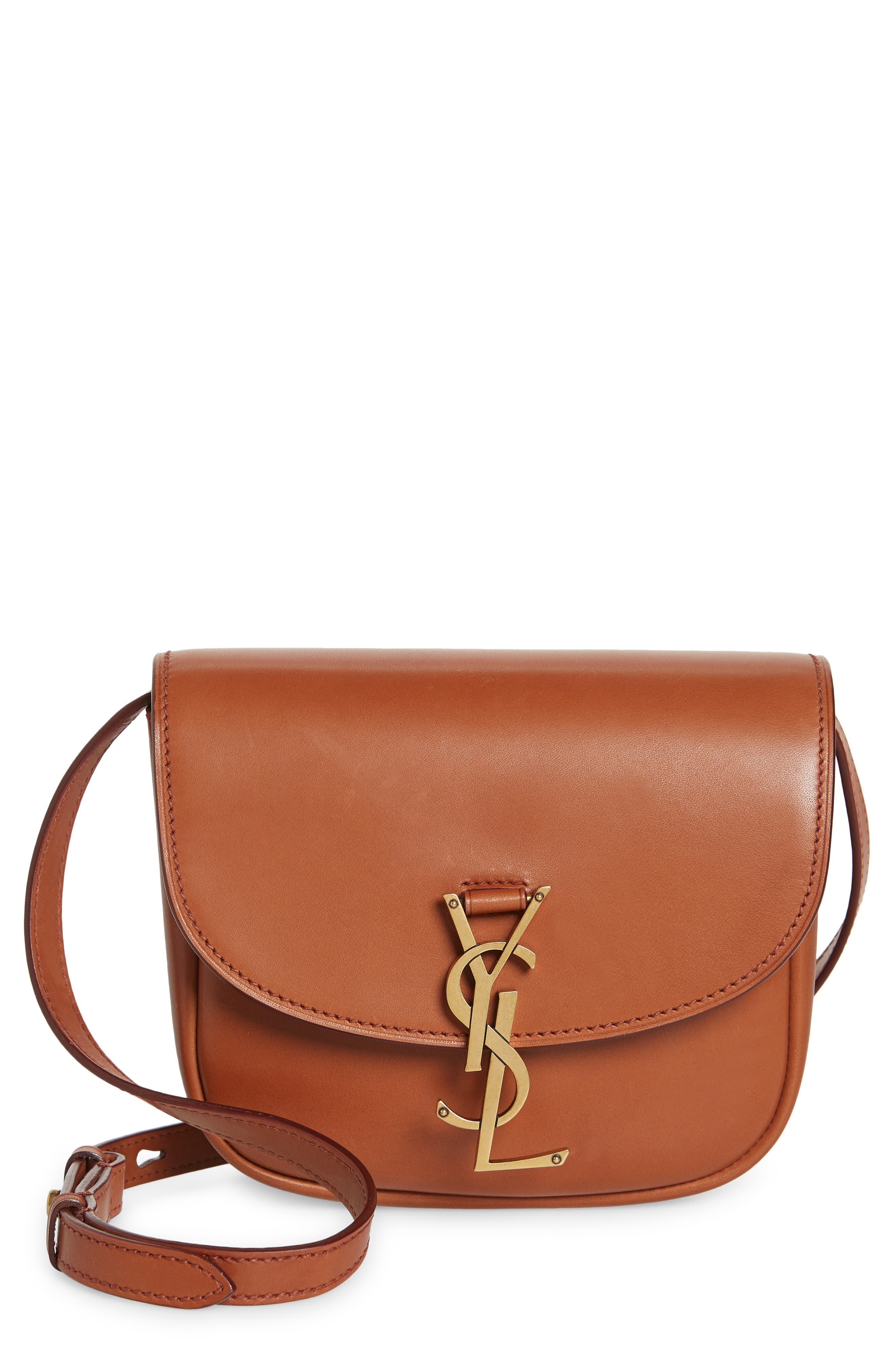 Kaia YSL Monogram Leather Crossbody Bag, Main, color, BROWN/ GOLD