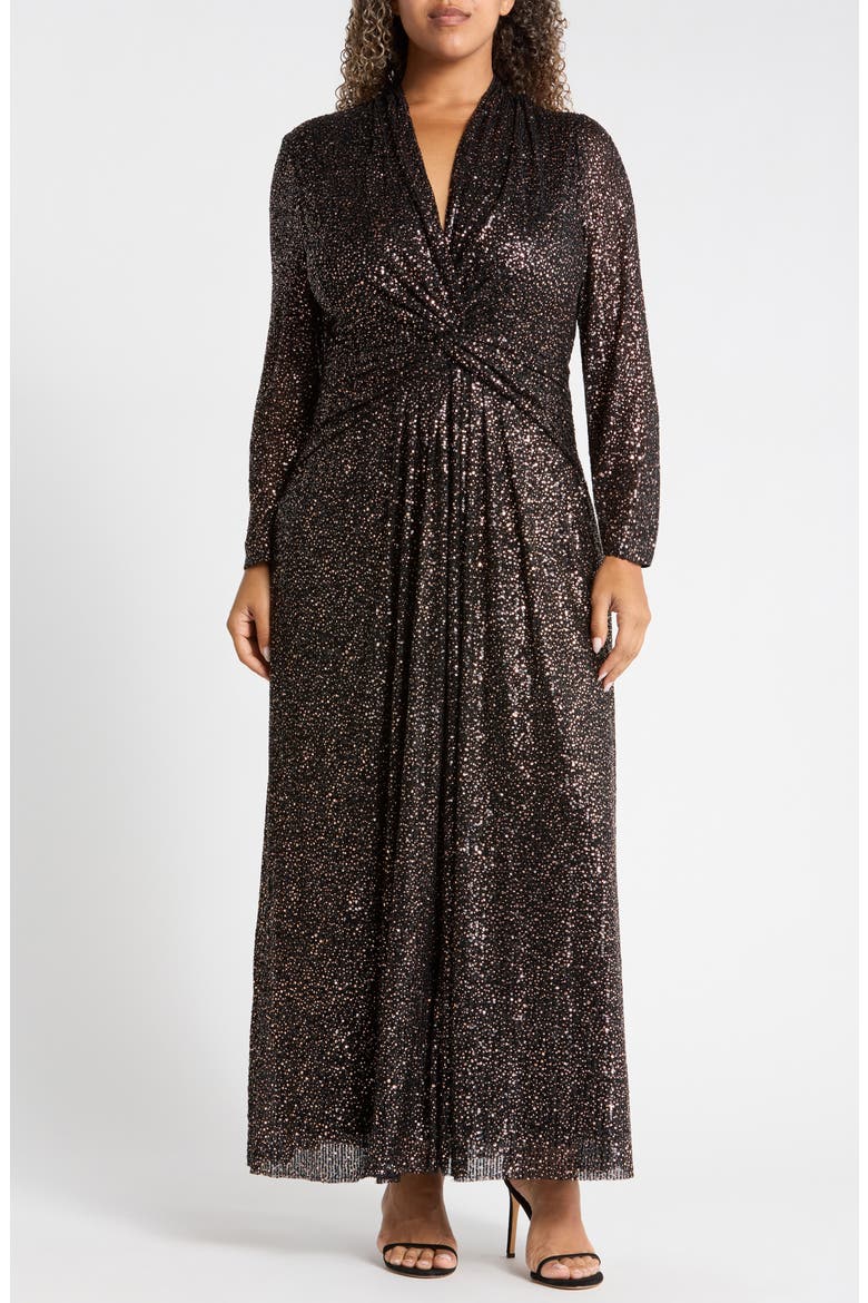 Twist Front Maxi Dress, Main, color, ANNE BLACK / GOLD