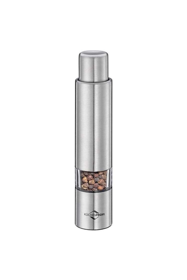 Pepper Push Mill Grinder, Stainless & Acrylic, Main, color, Silver