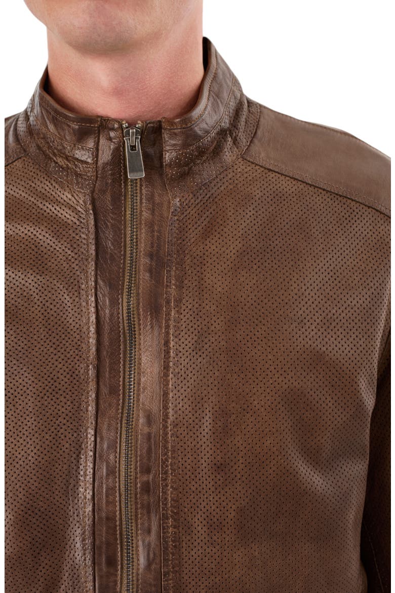 Perforated Leather Jacket, Alternate, color, GREY