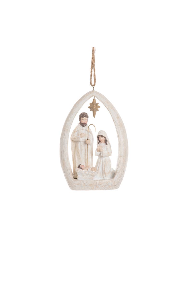 Woodland Nativity Polyresin Holiday Christmas Xmas Ornament, Main, color, Brown