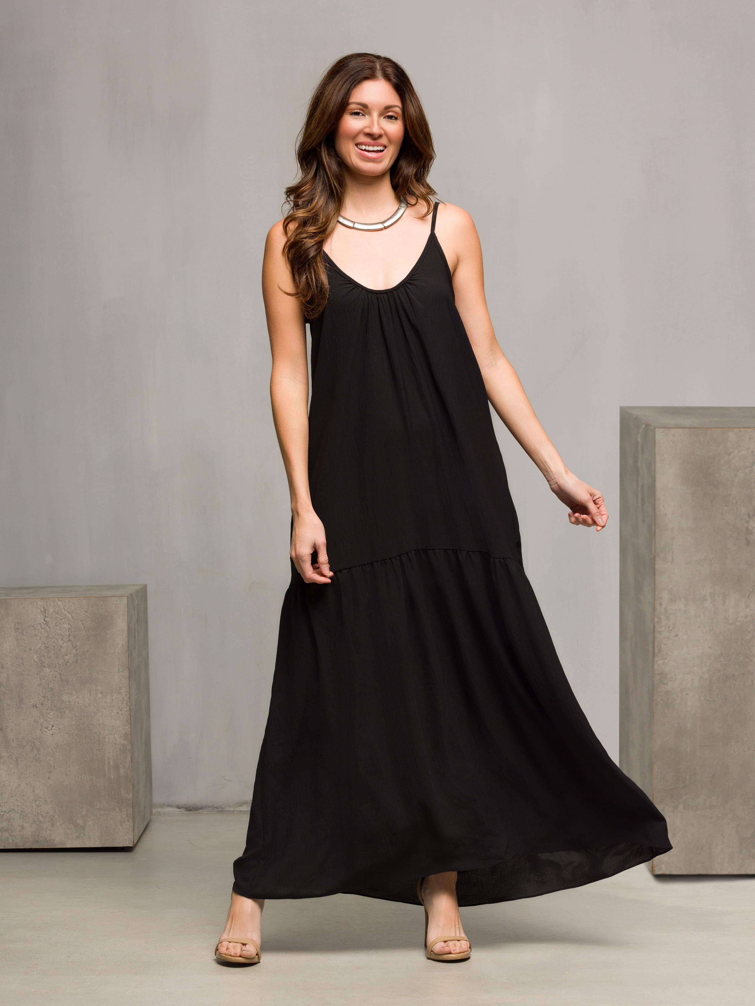 black maxi dress with spaghetti straps Glamorous Beaded Spaghetti Strap Bodycon Evening Dress