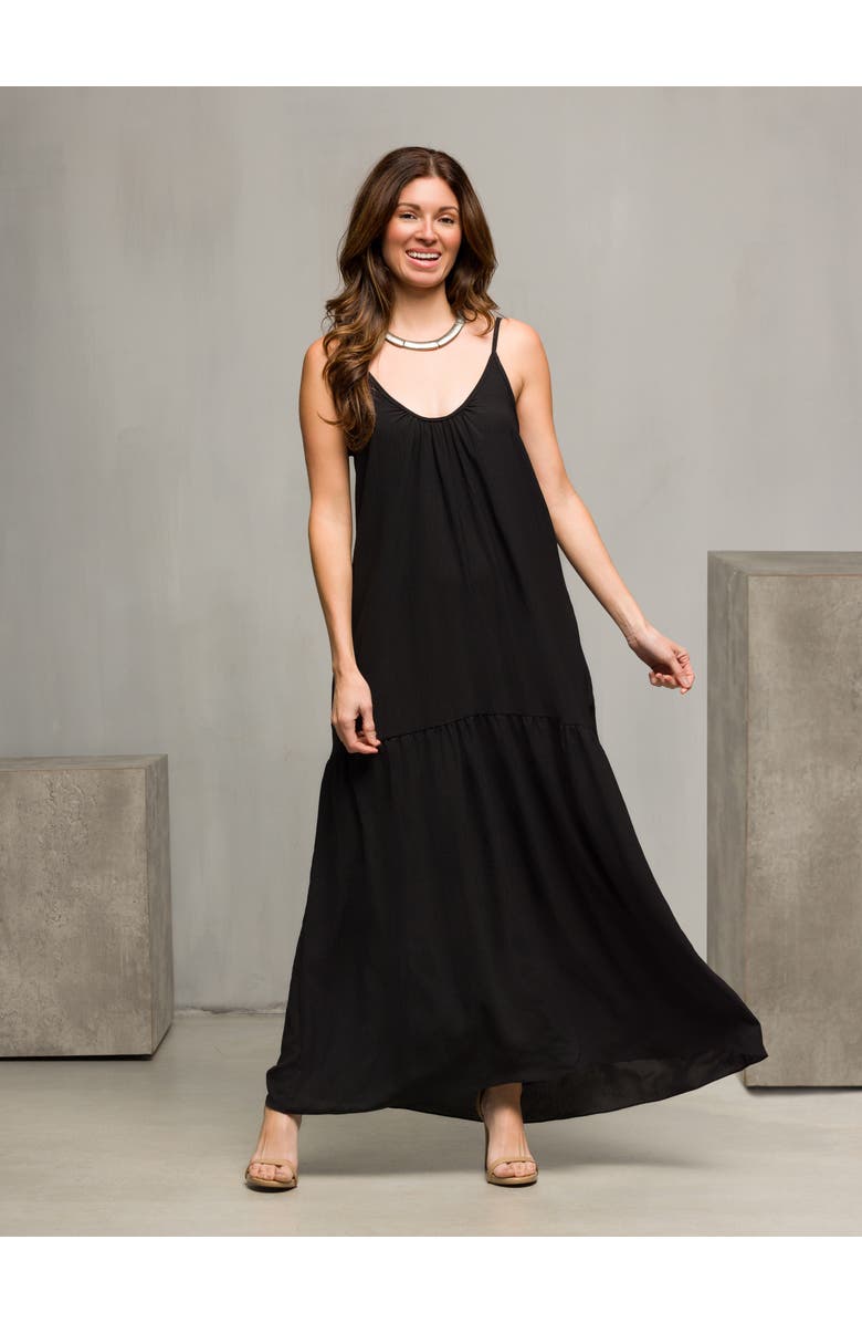 24seven Comfort Apparel Lightweight Spaghetti Strap Pocket Maxi Dress, Alternate, color, Black