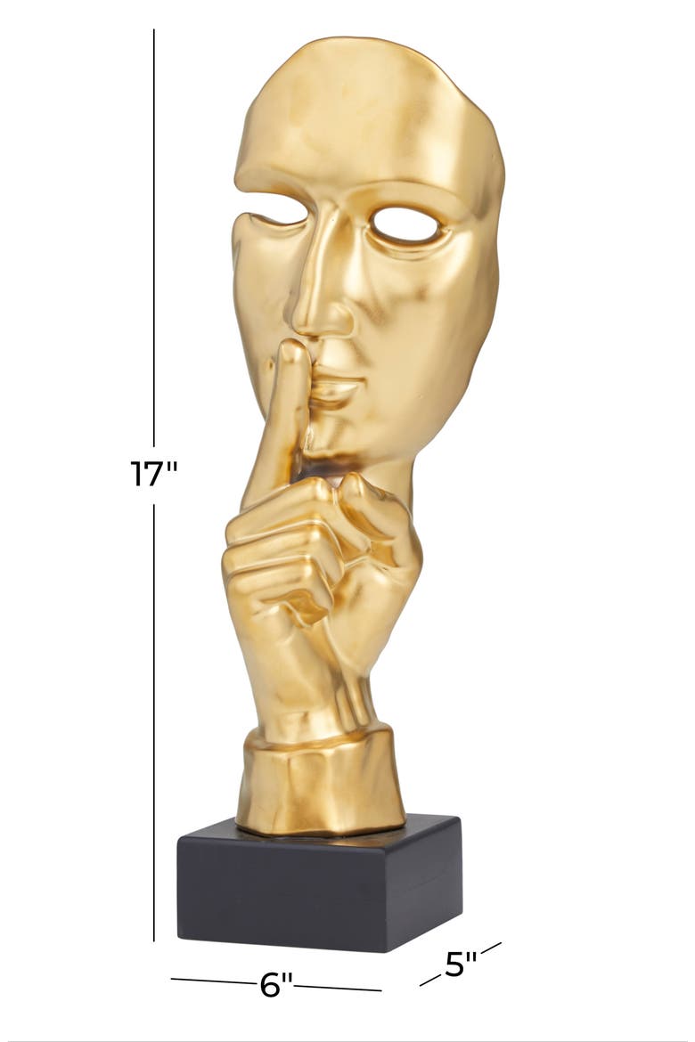 Goldtone Porcelain Quiet Gesture Mask Sculpture, Alternate, color, GOLD