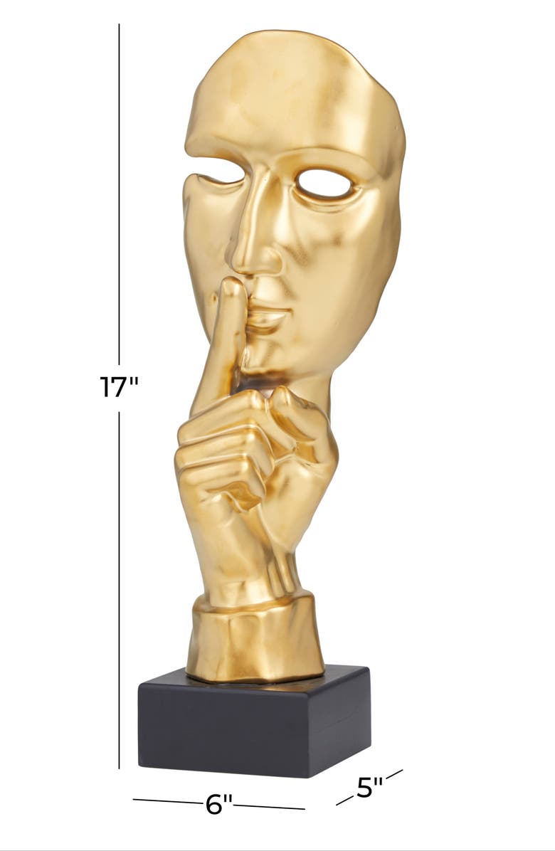 VIVIAN LUNE HOME Goldtone Porcelain Quiet Gesture Mask Sculpture, Alternate, color, Gold