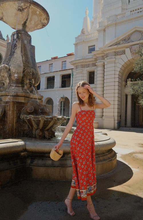 WAYF WAYF JOSEFINA SCARF PRINT LINEN BLEND MIDI DRESS