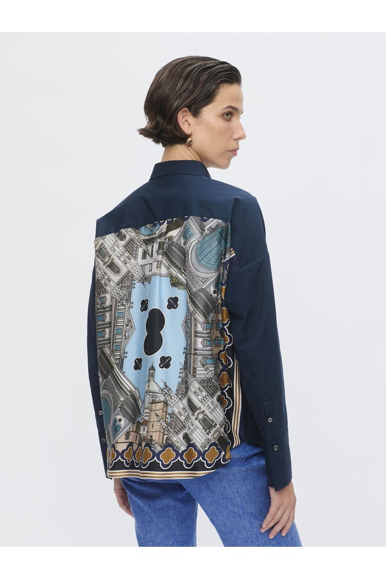 Sirene Milano Print Scarf-back Shirt, Alternate, color, Blue