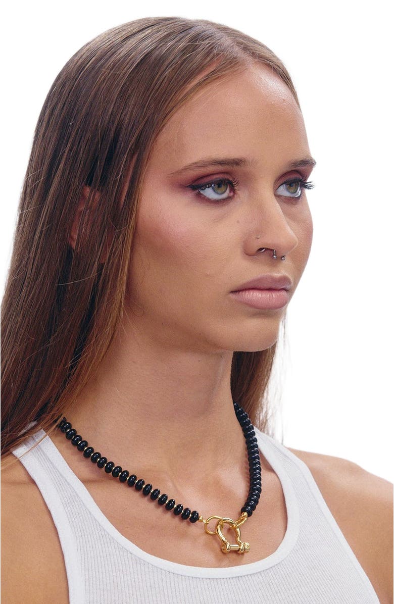 SHOP SPICY DAN Alfie Black Onyx Gold Beaded Necklace, Alternate, color, 