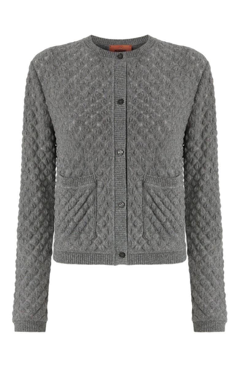 Missoni Cashmere Cardigan With Lace Pattern, Alternate, color, Grey