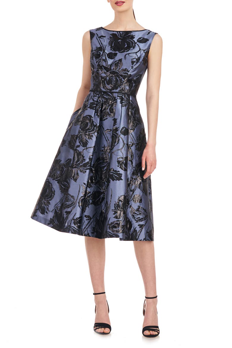 Jackie Floral Jacquard Sleeveless Midi Dress, Main, color, CORNFLOWER