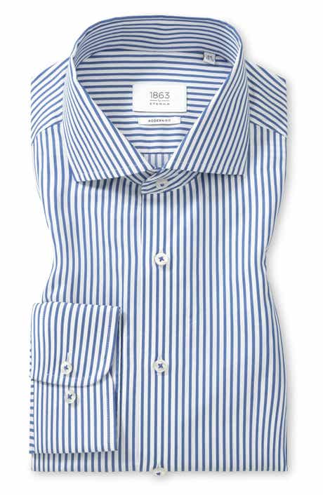 Eterna Modern Fit Pique Stripe Button Front Shirt