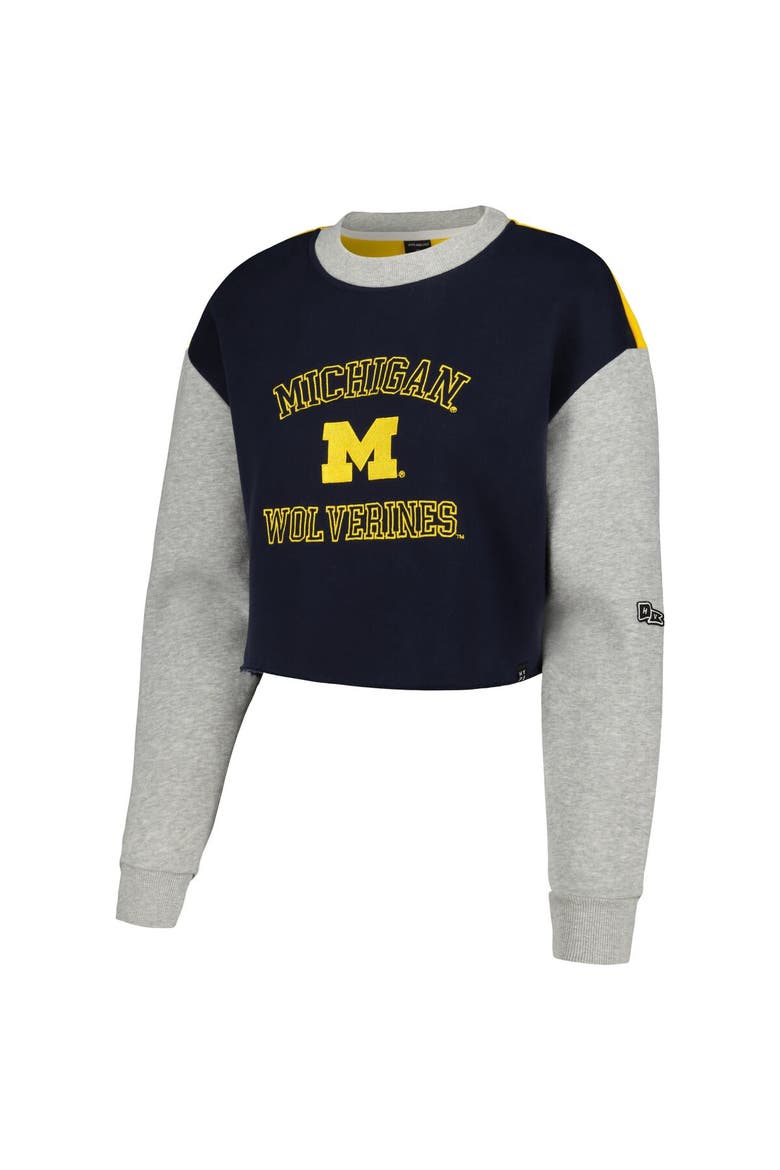 Women's Hype and Vice Navy Michigan Wolverines Colorblock Rookie Crew Pullover Sweatshirt, Alternate, color, Navy