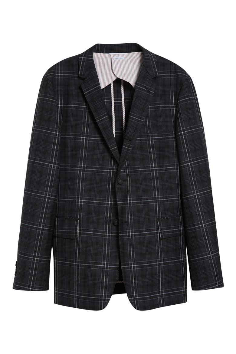 Unstructured Plaid Wide Shoulder Wool Sport Coat, Main, color, BLACK