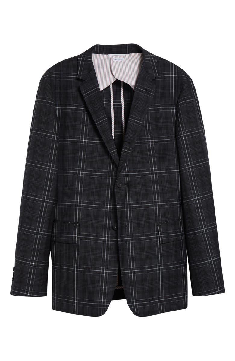 Thom Browne Unstructured Plaid Wide Shoulder Wool Sport Coat, Main, color, Black